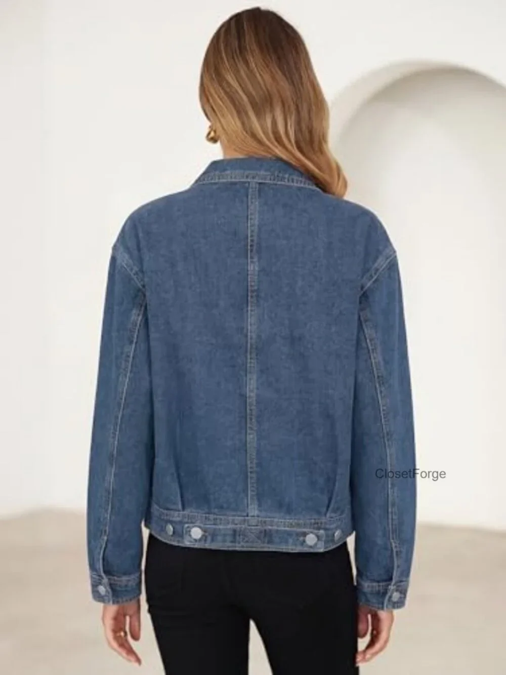 Vintage Style Denim Jacket - Long Sleeve Button Down with Pockets
